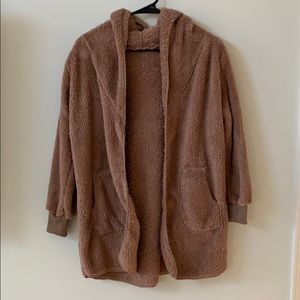 Brown fuzzy cardigan sweater jacket